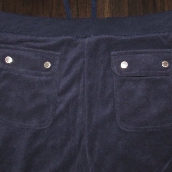 JUICY COUTURE CROP NAVY BLUE TERRY CLOTH SWEAT PANTS-LOGO ON FRONT-TIE WAIST-LG - Picture 8 of 10